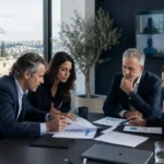 Employment lawyer and technology executives reviewing an executive agreement and equity compensation plan in Haifa