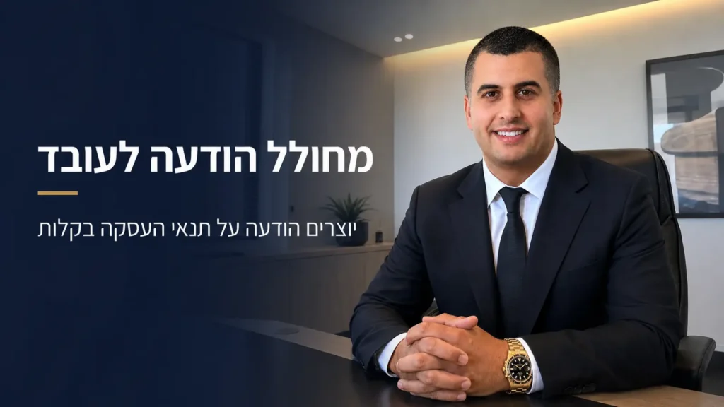 עורך דין רועי סבג לצד הכיתוב מחולל הודעה לעובד
