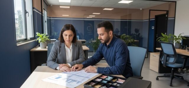עובד ומנהלת משאבי אנוש בוחנים דוח קופה וחוסר שנמצא בסיום המשמרת