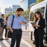 עובד ממתין להסעה מטעם המעסיק ובודק את שעת היציאה למשמרת