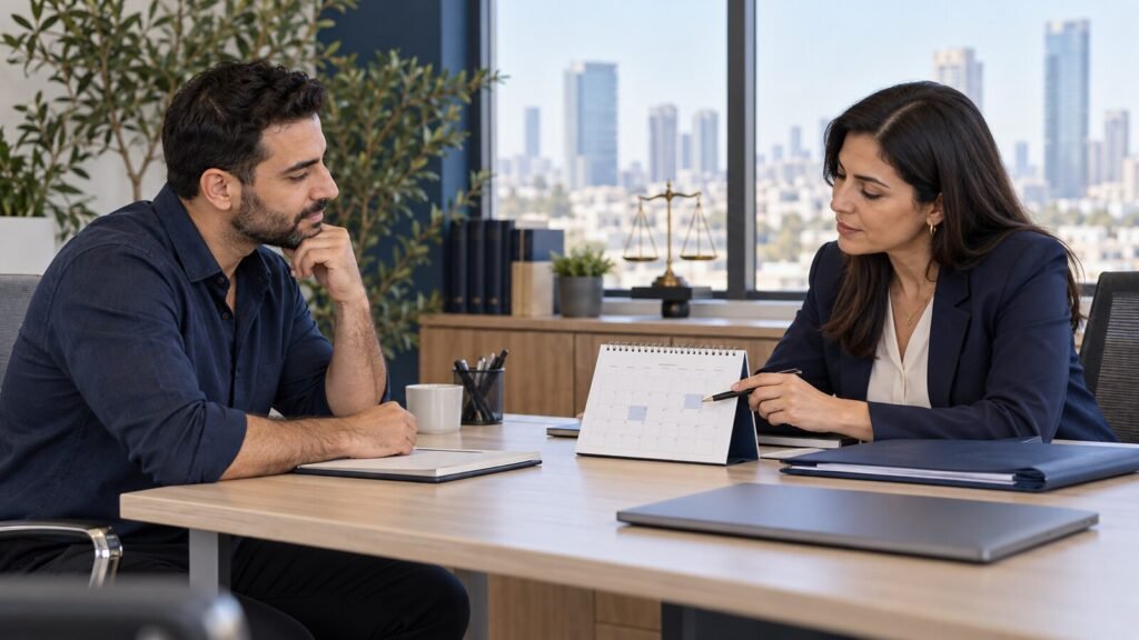 עובד ומנהלת משאבי אנוש מתאמים מועד חדש לשימוע בעבודה